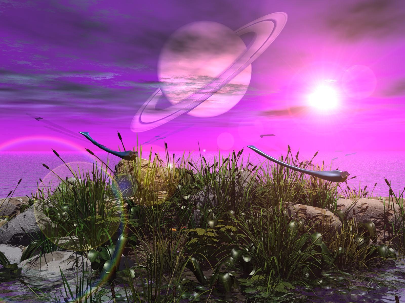Фантастический пейзаж в фиолетовых тонах