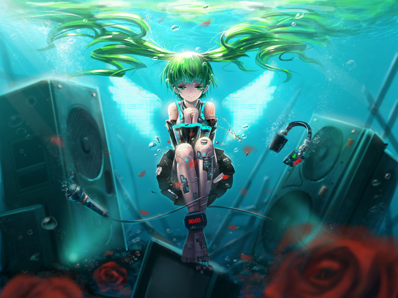 Девушка андроид с зелёными волосами