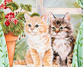 Картинка Кошка Рисованные Животные
