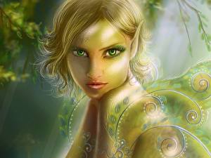 Картинка Эльф зеленоглазая эльфийка Девушки