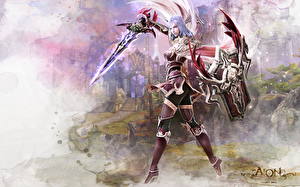 Обои Aion: Tower of Eternity девушка воин с мечом и щитом