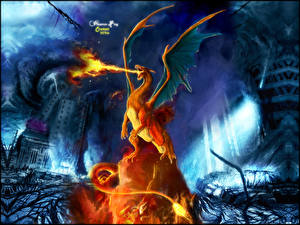 Картинка Дракон изрыгающий пламя