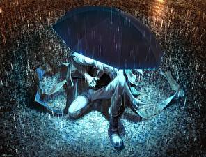 Картинки Дождь Зонтом Аниме