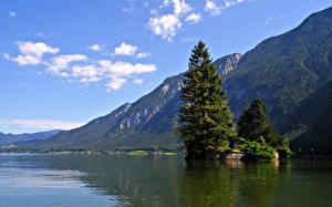 Обои для рабочего стола Озеро Австрия Небо Халльштатт Природа