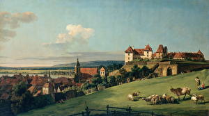 Обои Картина Bellotto Bernardo - View of Pirna from the Sonnenstein Castle