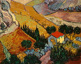 Фотографии Живопись Gogh Vincent van - Landscape with House and Ploughman