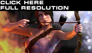 Фото Tomb Raider Tomb Raider 2013 Лучники Воители Смотрят Брюнеток Лара Крофт Стрелы Лук оружие Игры 3D_Графика Девушки