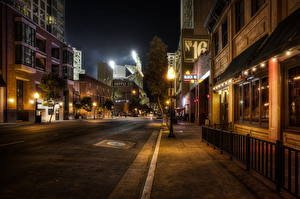 Обои для рабочего стола США Дороги Ночные Уличные фонари Тротуар Улиц HDR Асфальт Сан-Диего Калифорнии город