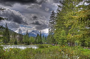 Фото Парк Небо Горы Канада Дерево Облачно HDR Банф Природа